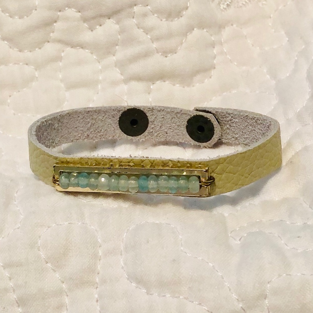 Beaded leather cuff bracelet adjustable
